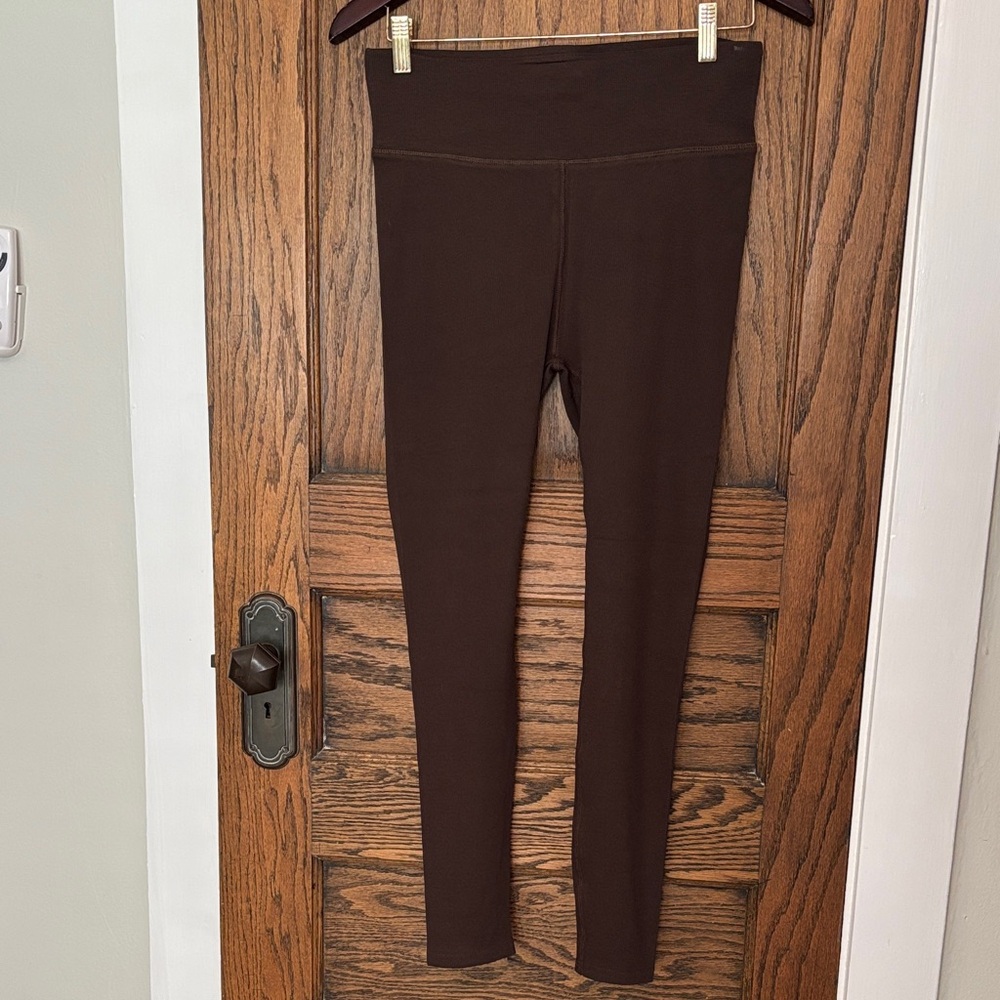 Pact Chocolate Brown Ribbed High-Waisted Leggings